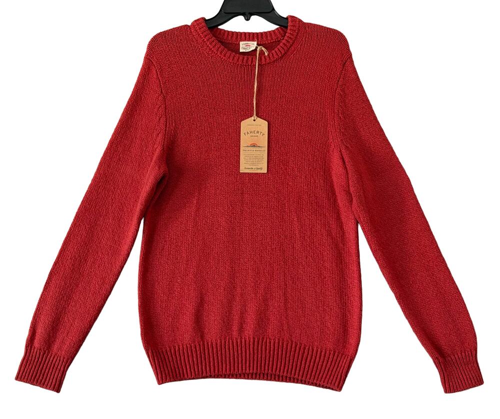 Faherty Heirloom Cotton Sweater Men's Medium Organic Cotton Crew Neck Red NWT